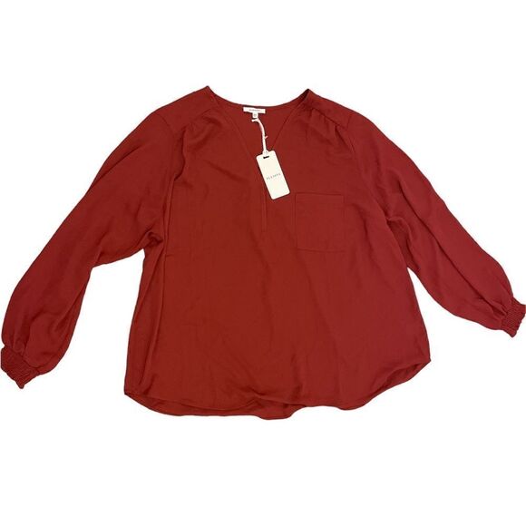 PLEIONE Plus Size V Neck Pocket Hem Long Sleeve Blouse Size 1X - Picture 2 of 9